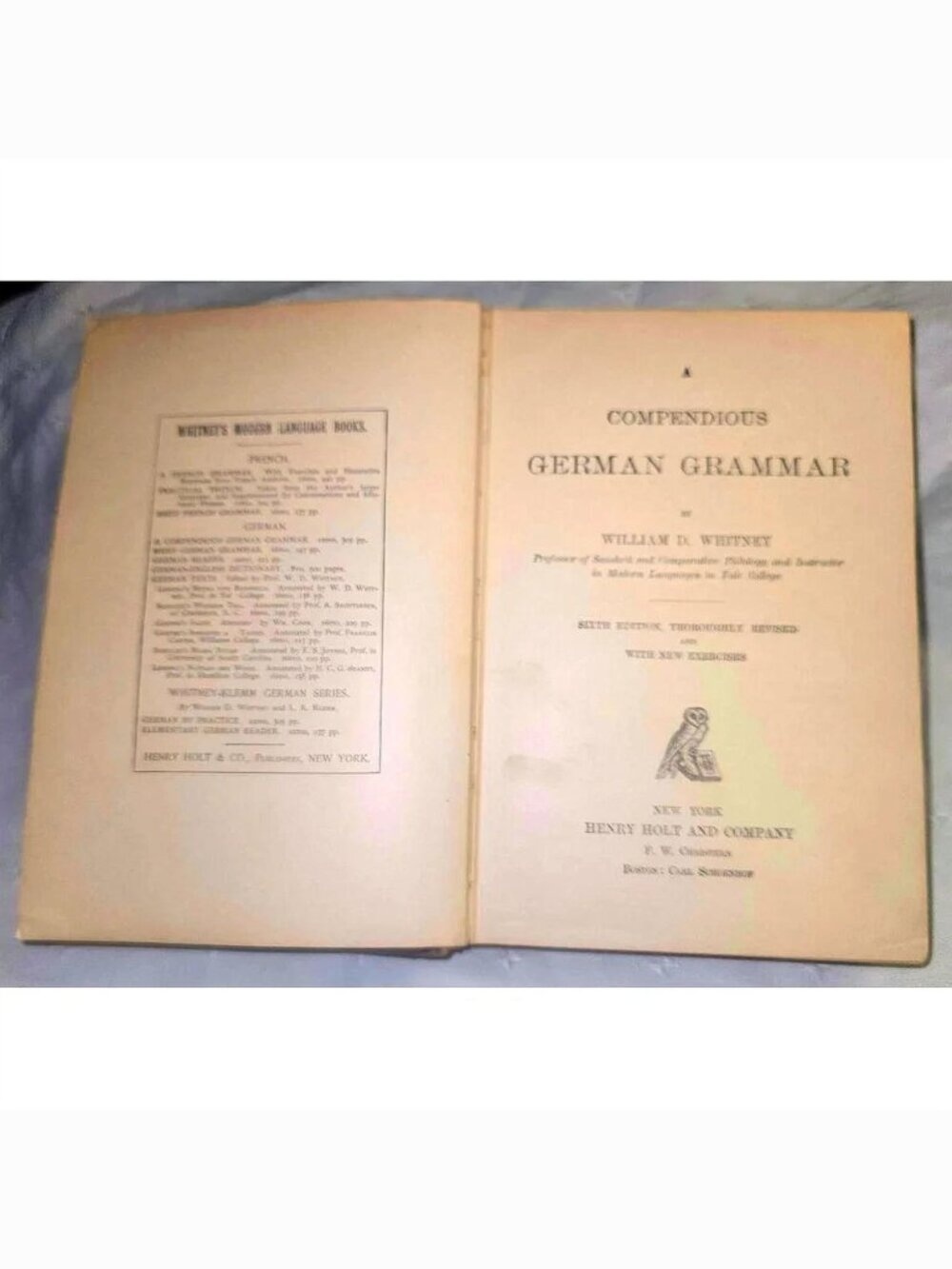 1888 A Compendious German Grammar William D Whitney Hard to Find Antique